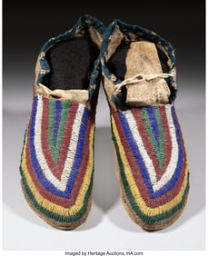 70268&colon; A Pair of Sioux Beaded Hide Moccasins  c&period; 1890  