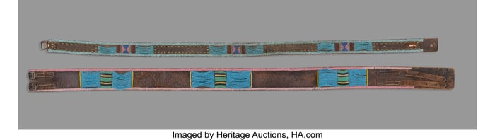 70276&colon; Two Crow Beaded Leather Panel Belts  c&period; 1890  Ea