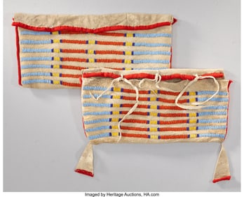 70289&colon; A Pair of Crow Beaded Hide Tipi Bags  c&period; 1910  E