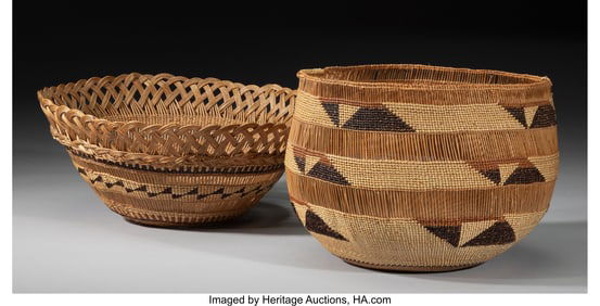 70295&colon; Two Northern California Twined Baskets  c&period; 1910 
