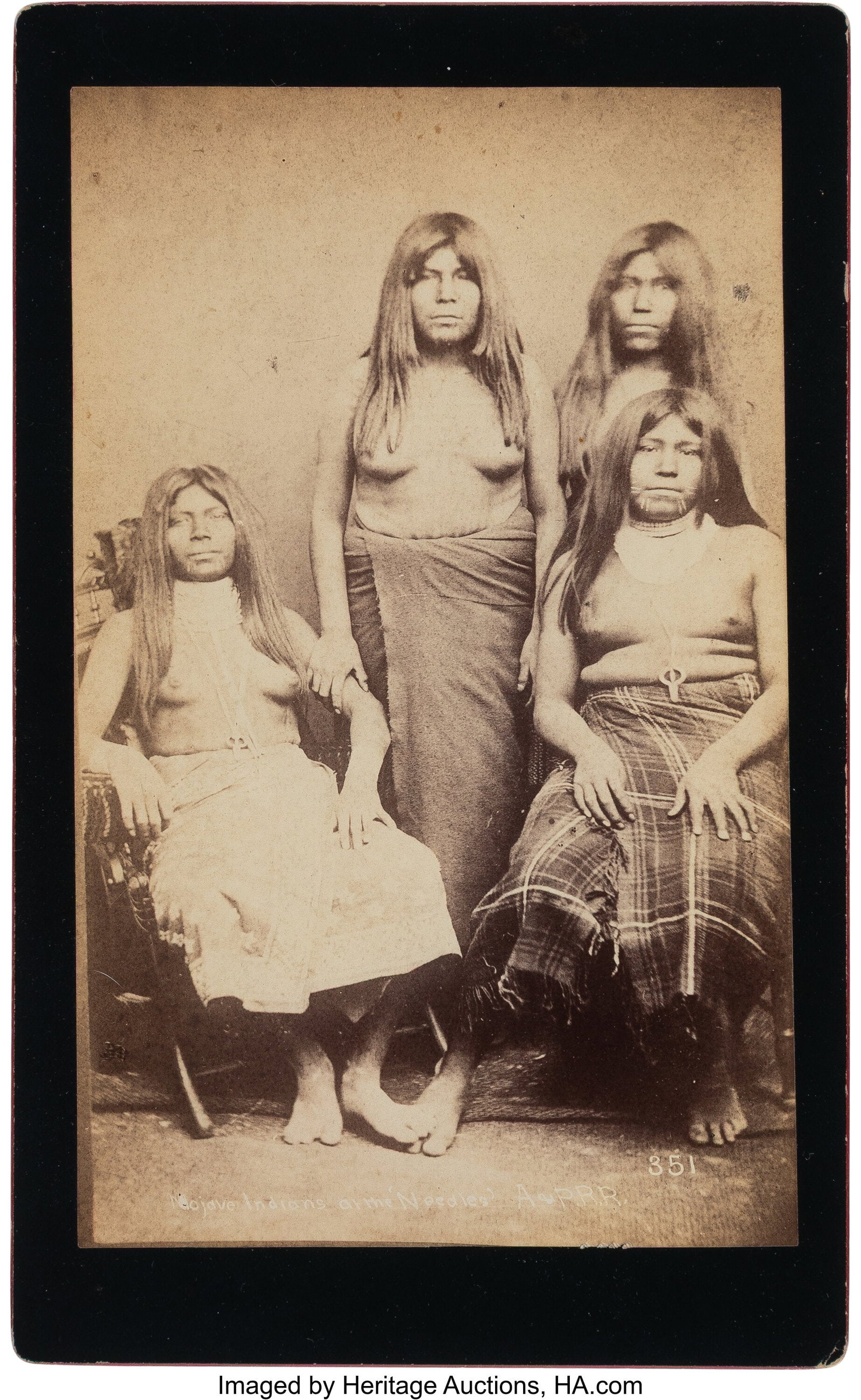 Three Boudoir Cards of Southwestern Female Subje: Three Boudoir Cards of Southwestern Female Subjects 1) Card captioned, in the negative, "Mojave Indians at the Needles A. & P. R. R." J. E&perio