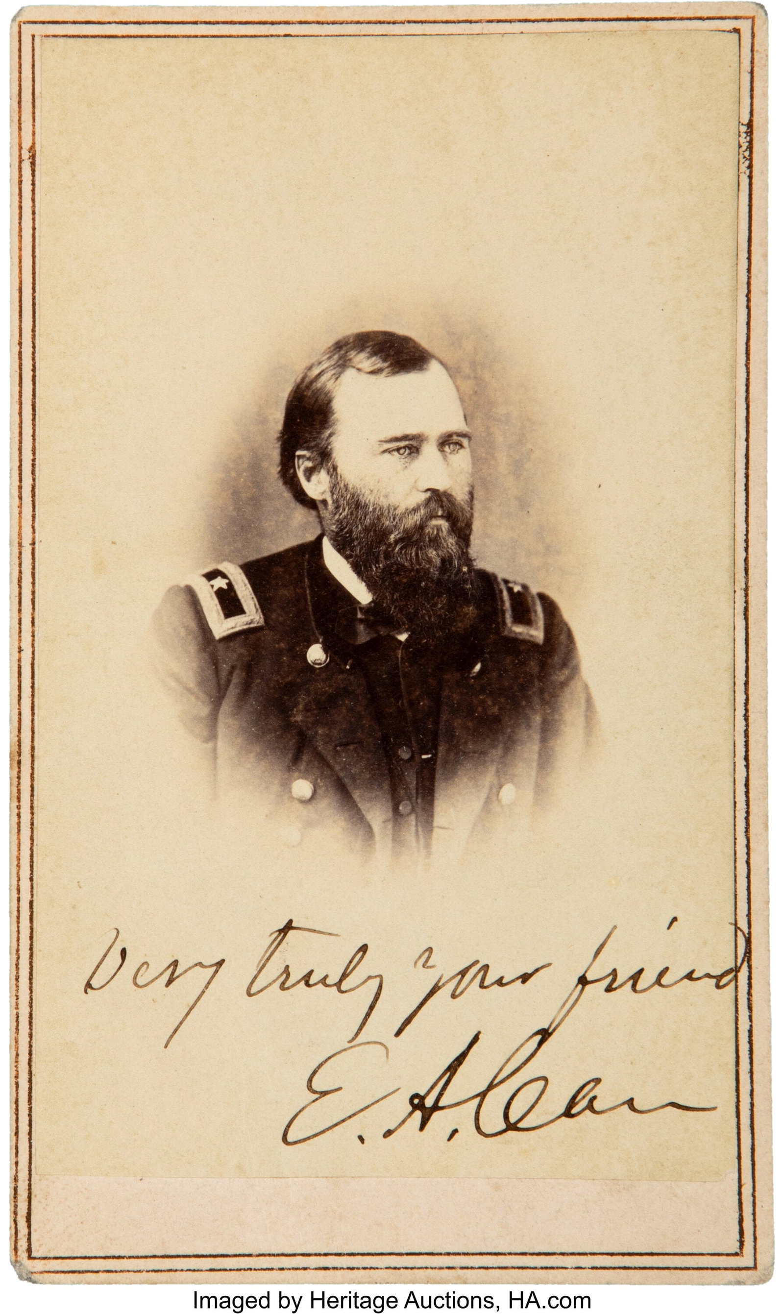 A Scarce Autographed Carte-de-Visite of the Well: A Scarce Autographed Carte-de-Visite of the Well-Known Indian Fighter, Eugene A. Carr After a distinguished career in the Civil War (he was awarded the Medal of Honor for his role at