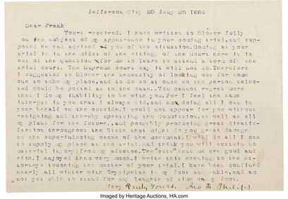 70347&colon; An 1884 Typed Letter Signed From Frank James' At