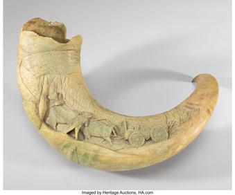70356&colon; A Carved Horn with Buffalo Hunt and Covered Wago