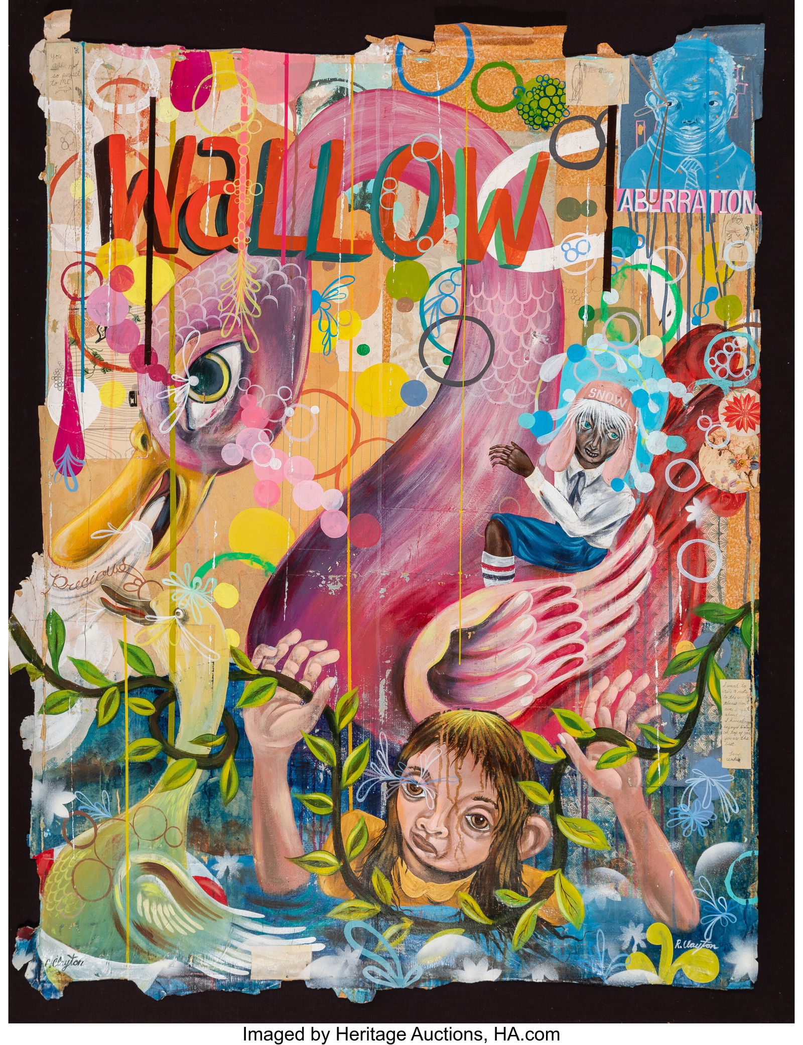 Clayton Brothers (20th Century) Wallow in Aberra: Clayton Brothers (20th Century) Wallow in Aberration Mixed media on canvas 49 x 37 inches (124.5 x 94.0 cm) Signed in each corner: C. Clayton / R&per