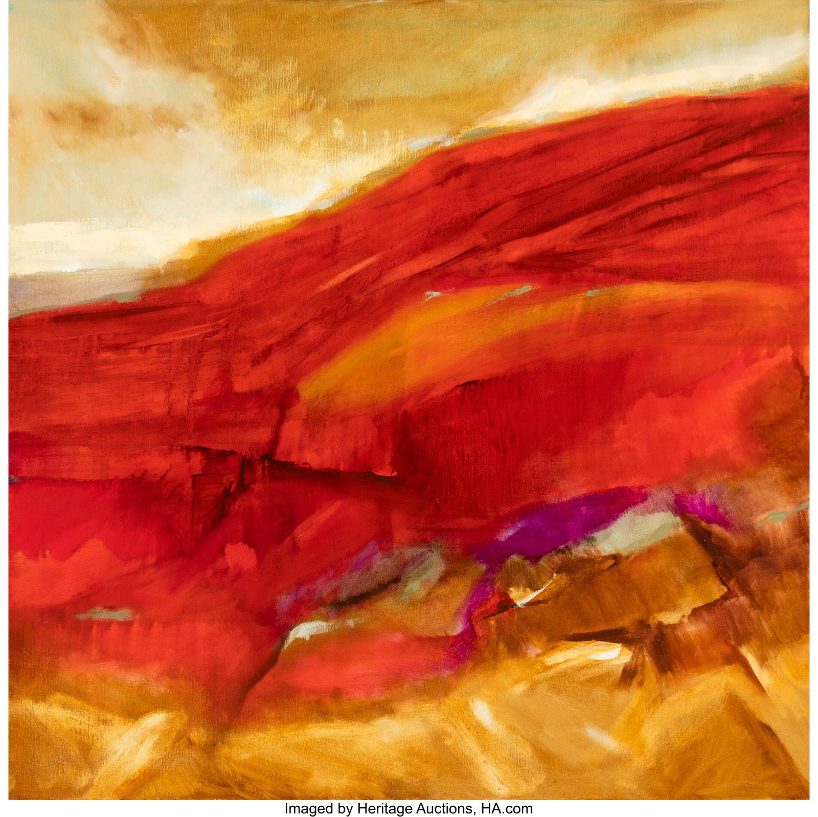 Alexander Brooks Jackson (1925-1981) Red Hill Ac: Alexander Brooks Jackson (1925-1981) Red Hill Acrylic on canvas 40 x 40 inches (101.6 x 101.6 cm) Signed lower right: AB JACKSON Signed and titled on the revers