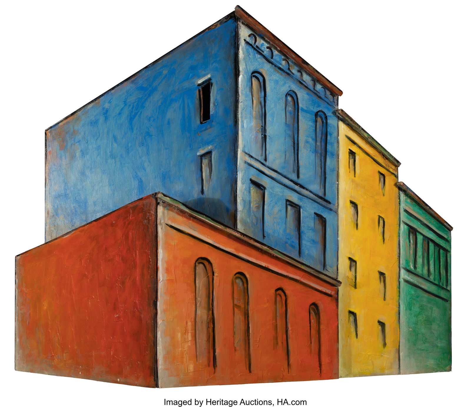 Lidya Buzio (1948-2014) 4 Buildings in Indigo, 1: Lidya Buzio (1948-2014) 4 Buildings in Indigo, 1996 Oil on wood relief 26 x 32-1/2 x 7 inches (66.0 x 82.5 x 17.8 cm) (overall) Signed and