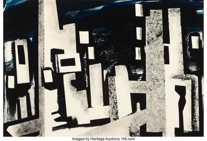 36021&colon; Jules Engel &lpar;1909-2003&rpar; City Scape Gouache&comma; ink&comma;