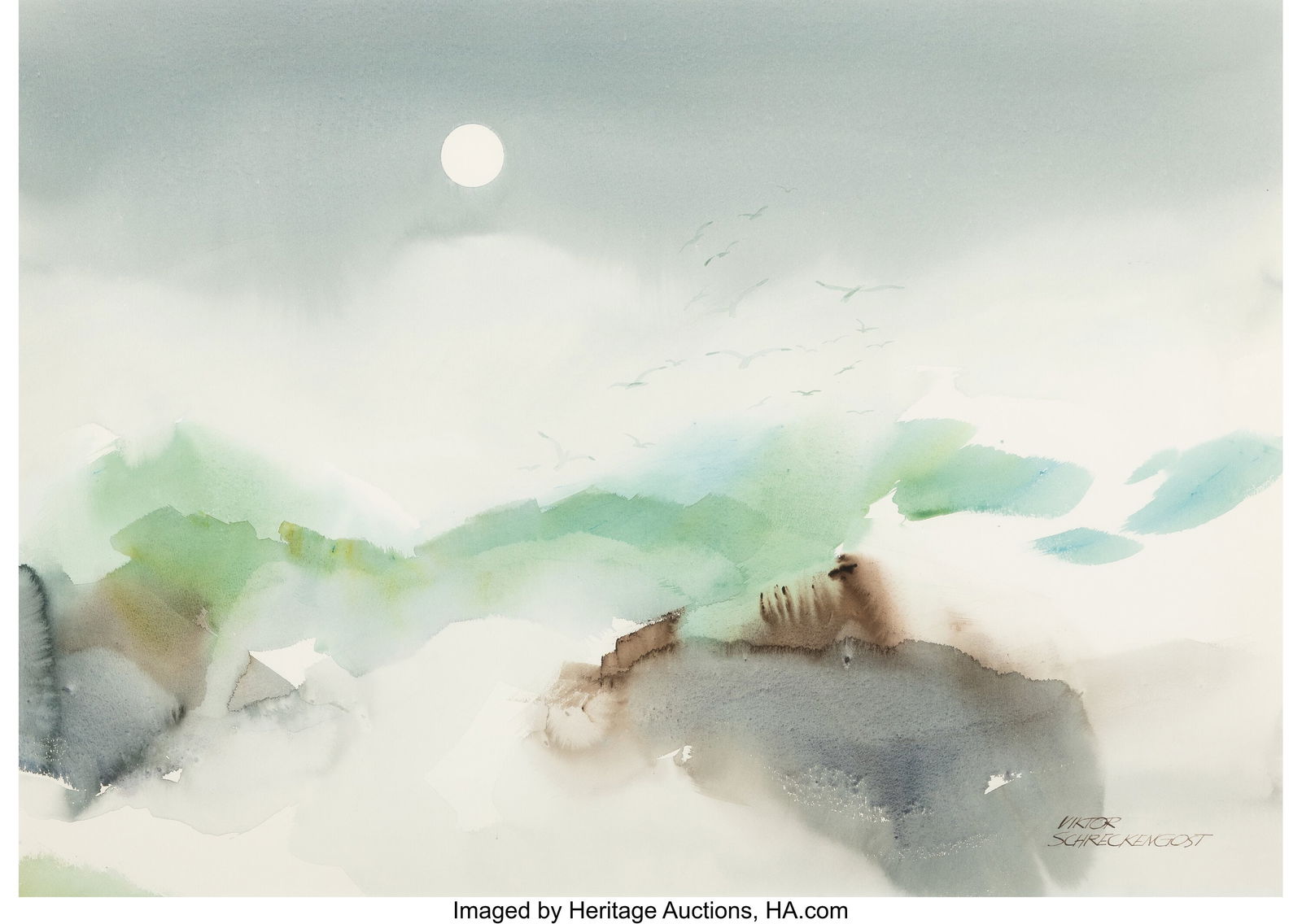 Viktor Schreckengost (1906-2008) Wind and Tide W: Viktor Schreckengost (1906-2008) Wind and Tide Watercolor on paper 20-1/2 x 29 inches (52.1 x 73.7 cm) (sight) Signed lower right: Viktor Schrecke