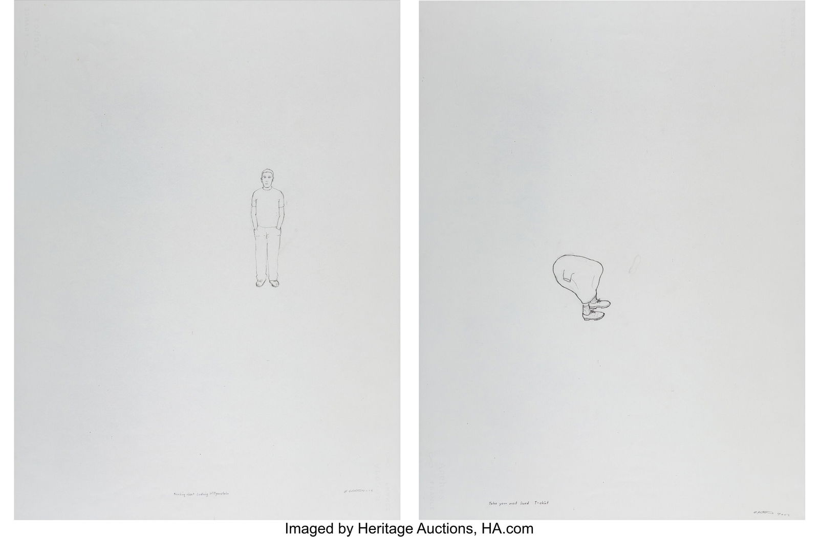 Erwin Wurm (Austrian, 1954) Take Your Most Loved: Erwin Wurm (Austrian, 1954) Take Your Most Loved T-Shirt; Thinking About Ludwig Wittgenstein (two works), 2002 Pencil on Arches paper 30-1/4 x 22-1/2 inche