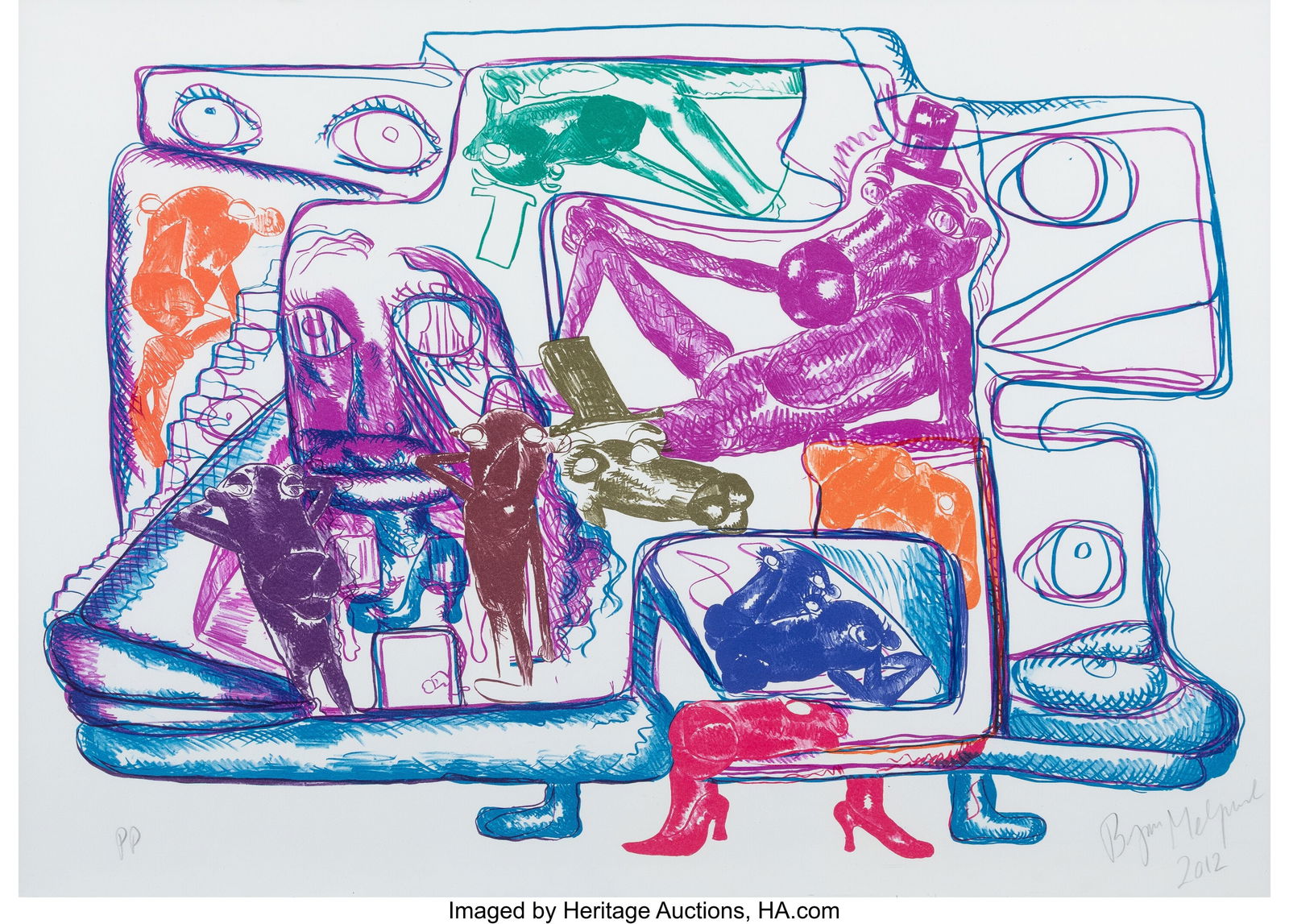 Bjarne Melgaard (b. 1967) Untitled, 2012 Lithogr: Bjarne Melgaard (b. 1967) Untitled, 2012 Lithograph in colors on B.F.K. Rives paper 25-1/2 x 35-3/8 inches (64.8 x 89.9 cm)