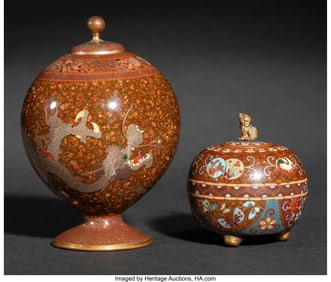 29004&colon; Two Japanese Cloisonné Enamel and Goldstone Bul