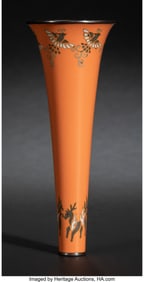 29005&colon; A Japanese Salmon-Ground Cloisonné Enamel Vase&comma;