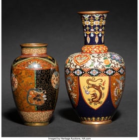 29007&colon; Two Japanese Cloisonné Enamel and Goldstone Vas
