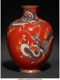 29008&colon; A Japanese Red-Ground Cloisonné Enamel 'Dragon'
