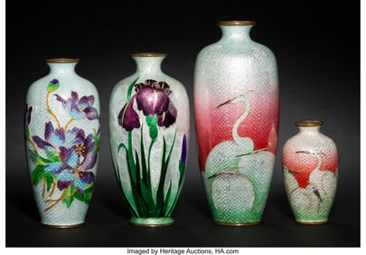 29009&colon; Four Japanese Ginbari Cloisonné Enamel Vases&comma; M