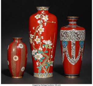 29010&colon; A Hayakawa Komejiro Cloisonné Enamel Vase and T