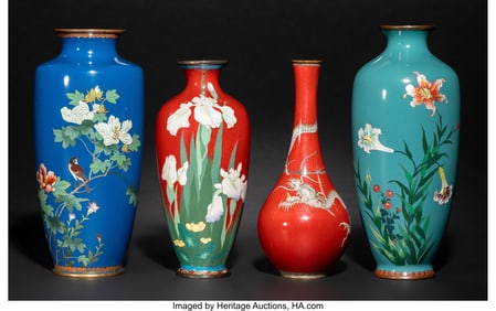 29011&colon; Four Japanese Cloisonné Enamel Vases&comma; Meiji per