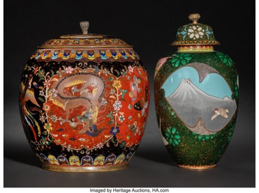 29014&colon; Two Japanese Cloisonné Enamel Covered Jars&comma; Mei