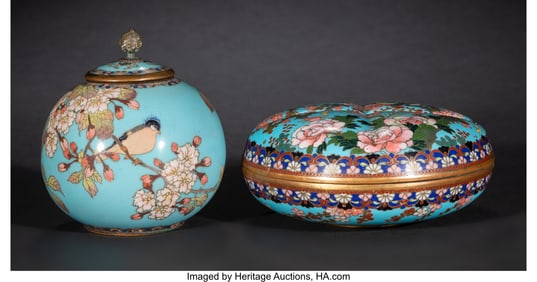 29016&colon; Two Japanese Cloisonné Enamel Covered Jars&comma; Mei