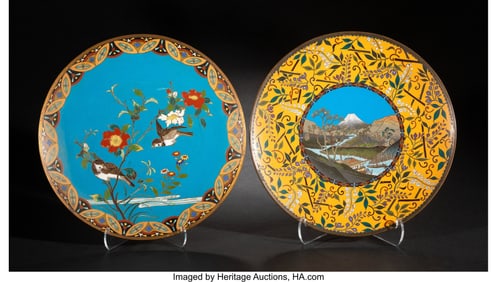 29023&colon; Two Japanese Cloisonné Enamel Plates&comma; Meiji per