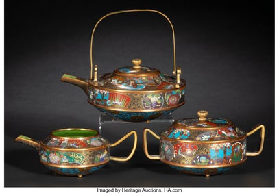 29025&colon; Three Kyoto Jippo Cloisonné Enamel Table Articl