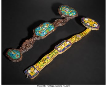 29029&colon; Two Asian Cloisonné Enamel Ruyi Scepters&comma; 20th 
