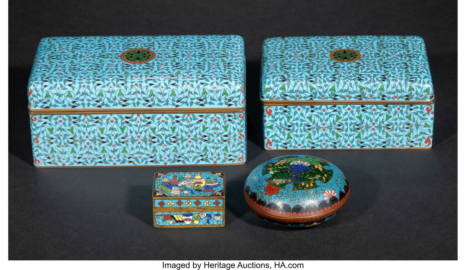 Four Asian Blue-Ground Cloisonné Enamel Boxes, (1 of 4)