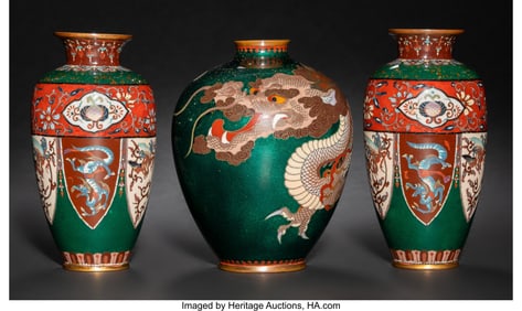 29041&colon; Three Japanese Cloisonné Enamel and Goldstone V