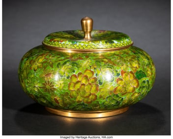 29044&colon; A Japanese Cloisonné Enamel Green Floral Covere