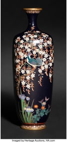 29048&colon; A Japanese Cloisonné Enamel 'Bird and Wisteria'