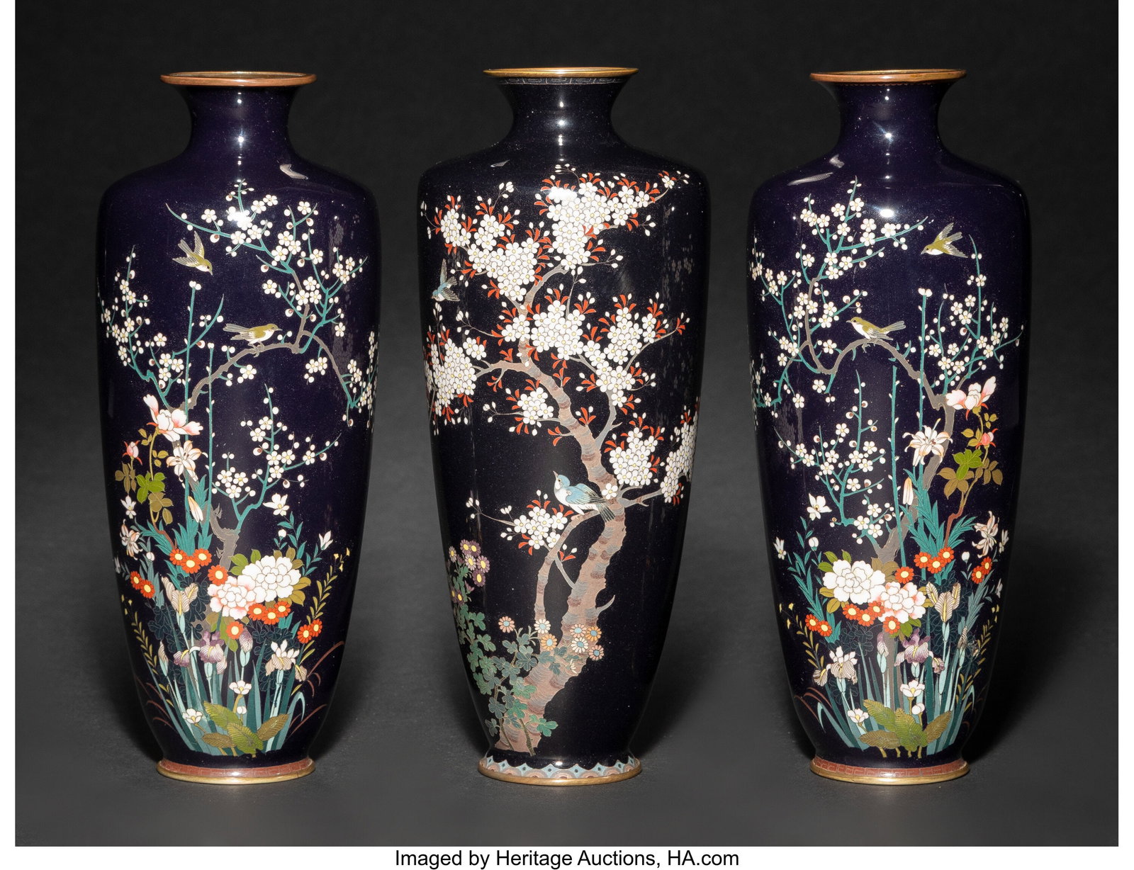 Three Japanese Cloisonné Enamel Vases, Meiji pe (1 of 3)