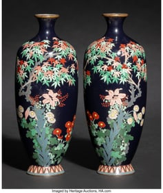 29051&colon; Two Japanese Cloisonné Enamel Vases&comma; Meiji peri