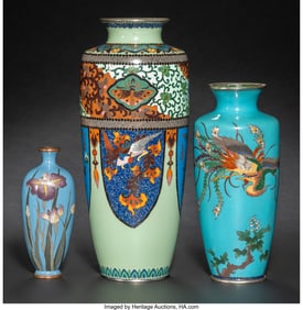 29053&colon; Three Japanese Cloisonné Enamel Vases&comma; Meiji pe