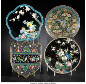 29055&colon; Four Japanese Cloisonné Enamel Plates&comma; Meiji pe
