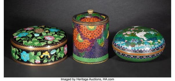 29057&colon; Three Japanese Cloisonné Enamel and Goldstone C