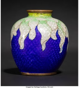 29059&colon; A Small Japanese Blue Ground Ginbari Cloisonné 