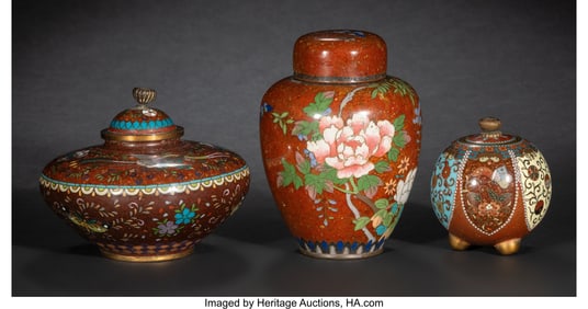 29063&colon; Three Japanese Cloisonné Enamel and Goldstone C