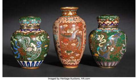29065&colon; Three Japanese Cloisonné Enamel Table Articles&comma;