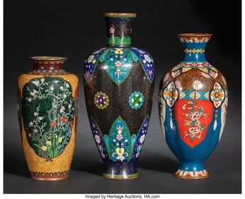 29069&colon; Three Japanese Ginbari Cloisonné Enamel and Gol