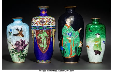 29076&colon; Four Japanese Ginbari Cloisonné Enamel Vases&comma; M
