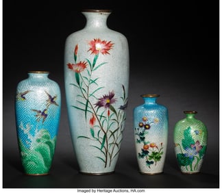 29077&colon; Four Japanese Ginbari Cloisonné Enamel Vases&comma; M