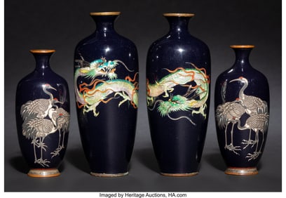 29081&colon; Four Japanese Ginbari Cloisonné Enamel Vases&comma; M
