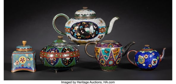 29084&colon; Five Japanese Ginbari Cloisonné Enamel and Gold