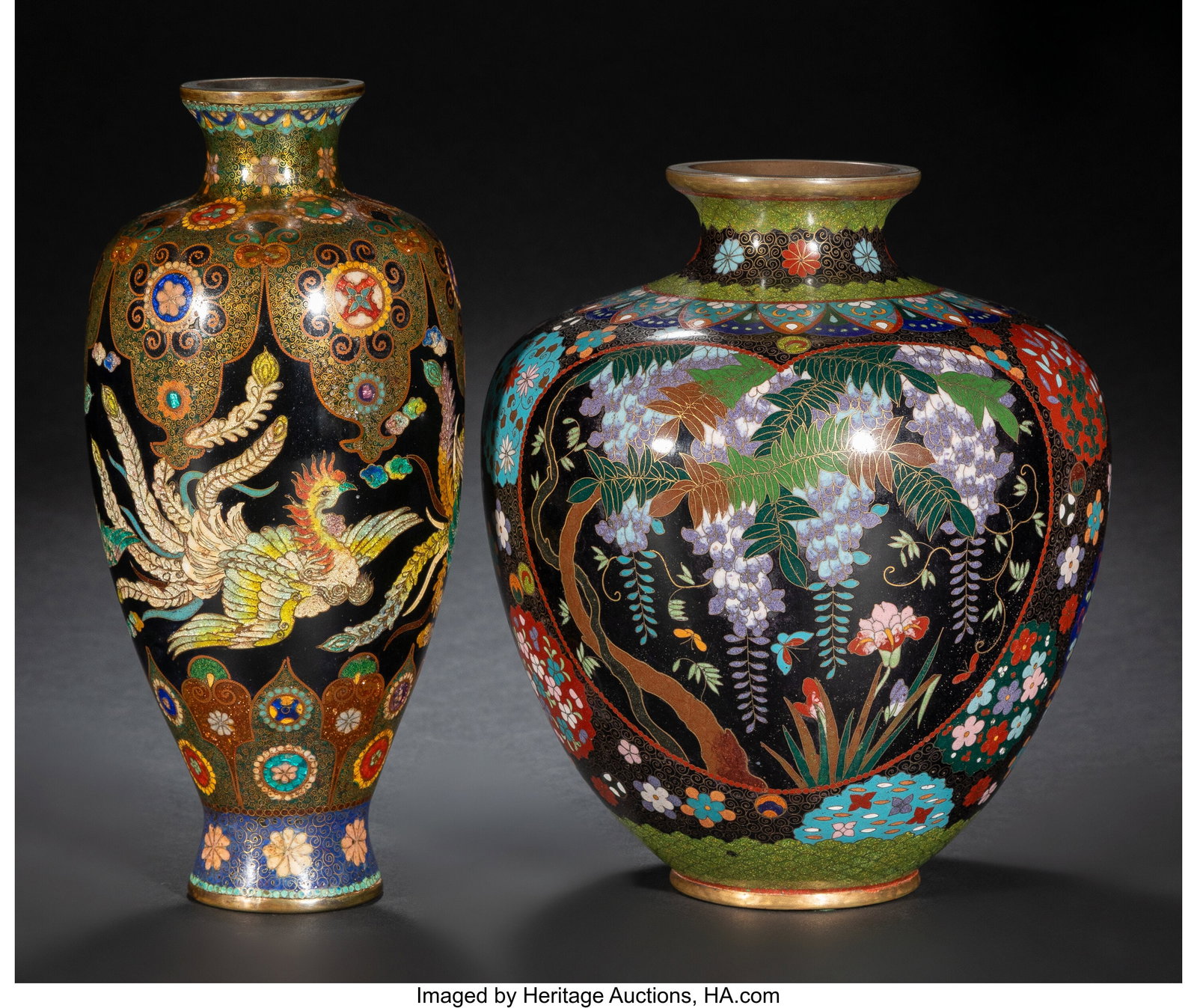 Two Large Japanese Cloisonné Enamel Vases, Meij (1 of 3)