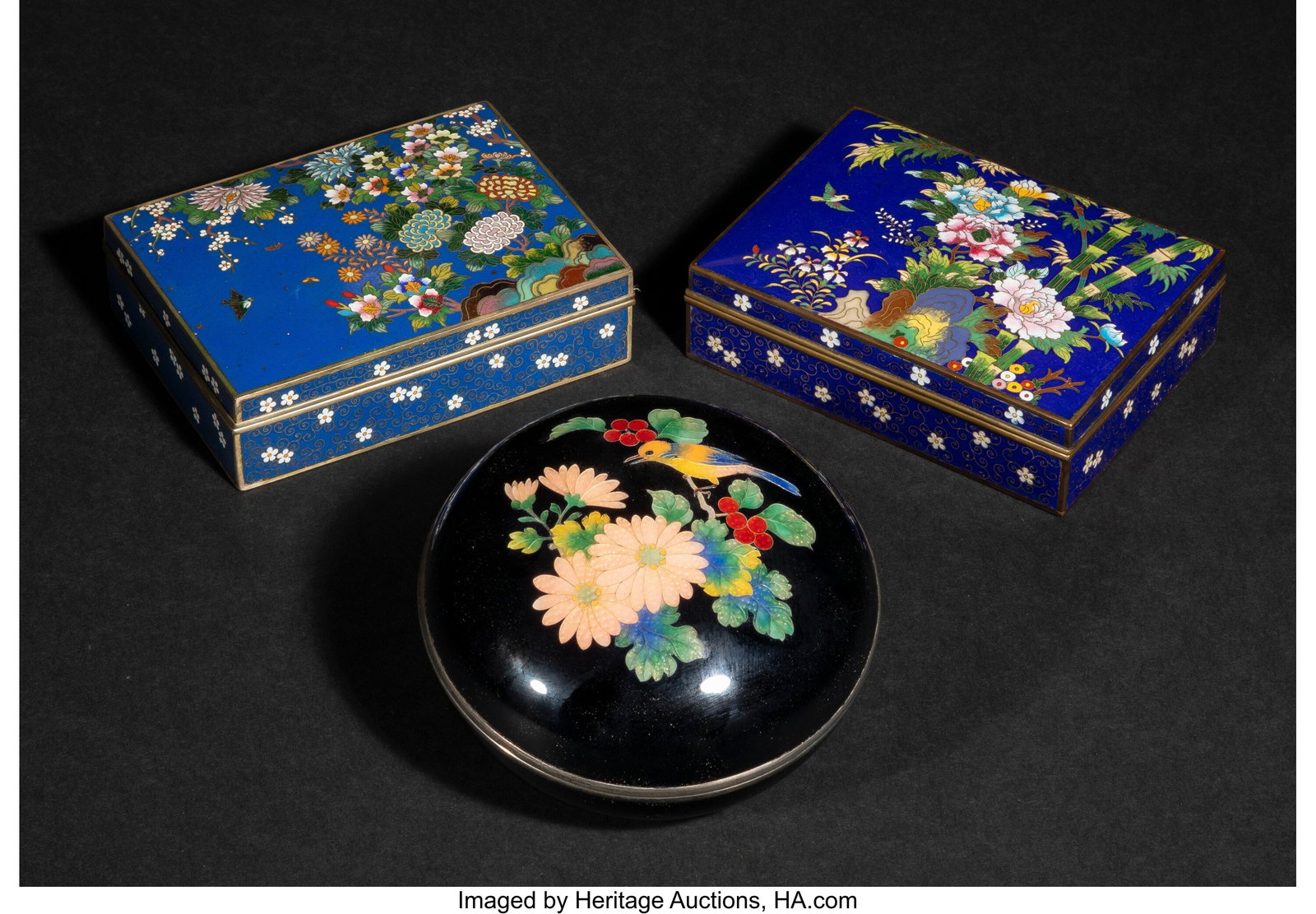 Three Japanese Cloisonné Enamel Covered Boxes, (1 of 3)