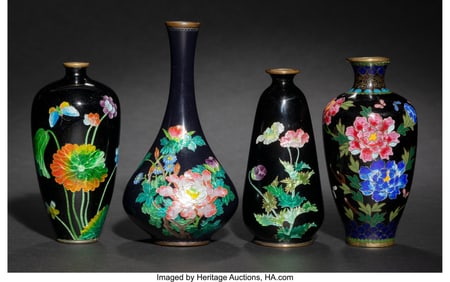 29094&colon; Four Japanese Cloisonné Enamel Black and Navy G