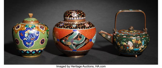 29097&colon; Three Japanese Cloisonné Enamel Table Articles&comma;