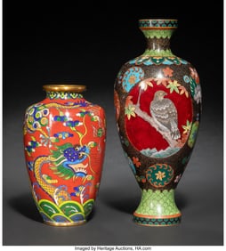 29098&colon; Two Japanese Cloisonné Enamel Vases&comma; Meiji peri