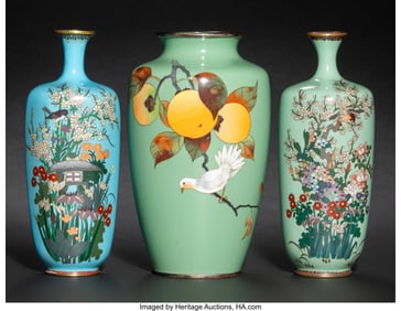 29100&colon; Three Japanese Cloisonné Enamel Vases&comma; Meiji pe